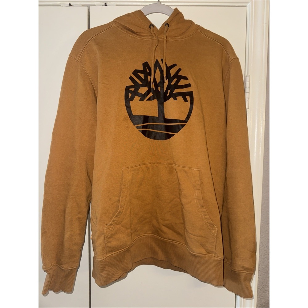 Timberland Tree Logo Hoodie Sweatshirt Wheat Tan Blue Size Large L